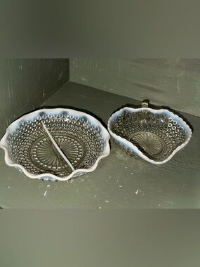 Hobnail Moonstone Heart Candy Dish Bowl Opalescent